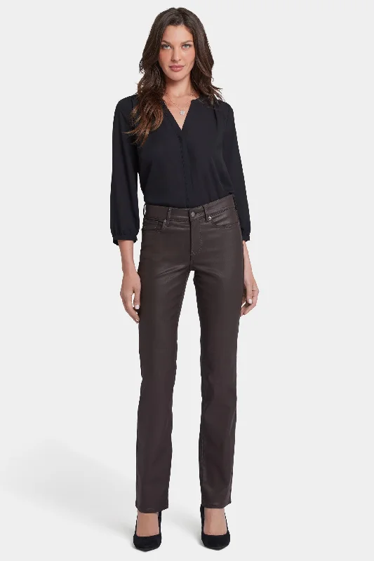 Skinny women jeans with a form - fitting designCoated Marilyn Straight Jeans In Petite - Coffee Bean Coated