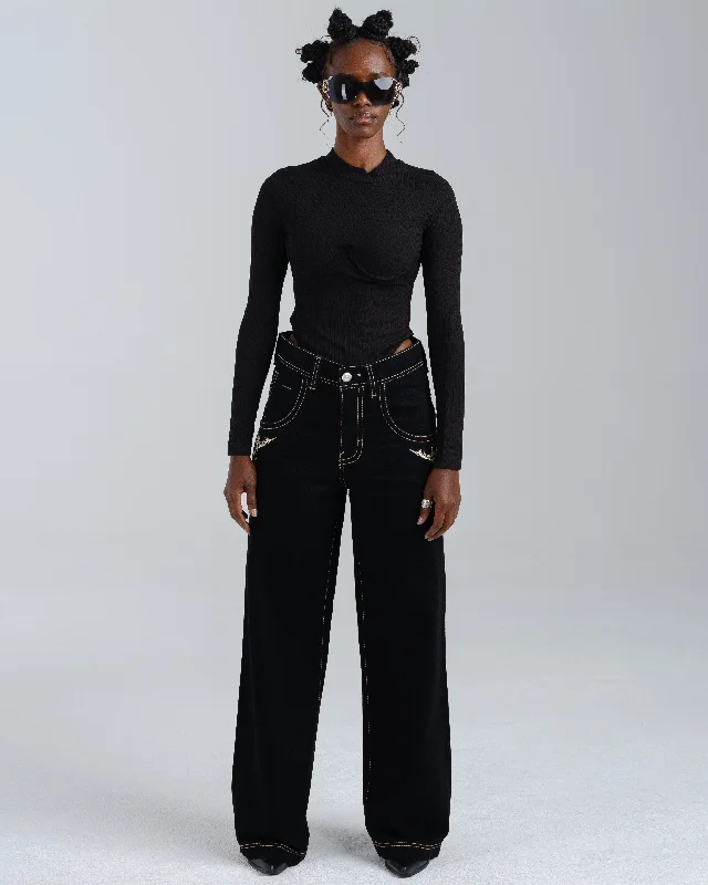 Embellished women jeans with studs or rhinestones for a glamorous touchW Karatz. 23". Jet Black.