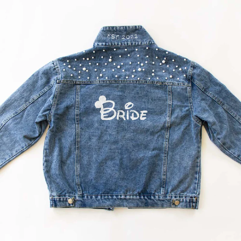 Distressed Denim Top for a Trendy and Edgy Look(Blue Pearl) Bride Denim Jacket