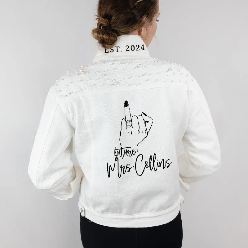 Patchwork Denim Top with a Unique and Artistic Appeal(White Pearl) Future Mrs [Last Name]  Pearl Denim Jacket