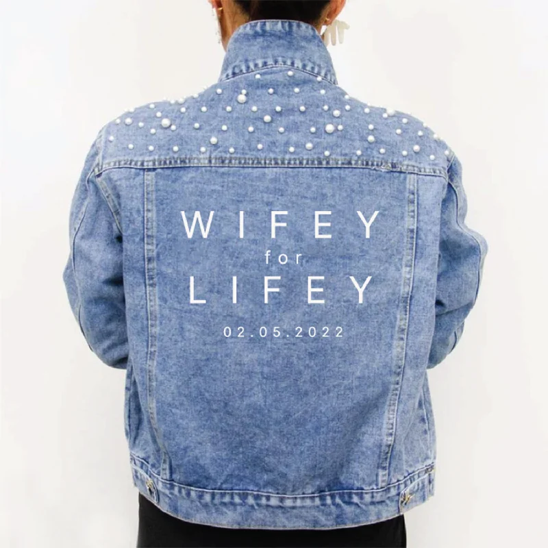 Denim Top with a Metallic Accent for a Shiny Look(Blue Pearl) Wifey for Lifey Denim Jacket