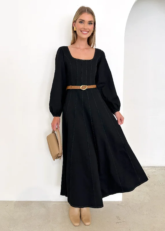 Ruffled Women Dress with Multiple Layers for a Playful and Girly StyleAndy Denim Maxi Dress - Black