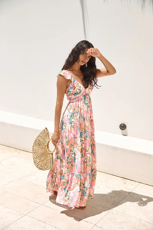 Pleated Women Dress with a Timeless and Elegant TextureBlossoming Love Maxi Dress Pink