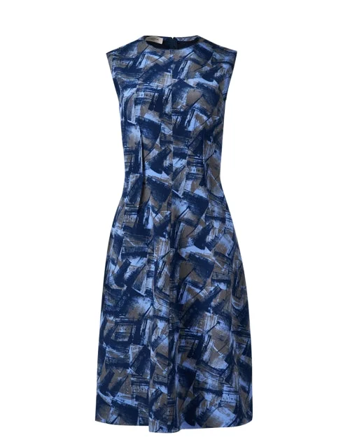 Long - Sleeve Women Dress in Velvet for a Luxurious Winter LookBlue Abstract Print Silk Dress