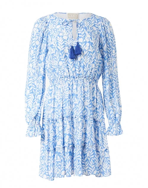 Pleated Women Dress with a Timeless and Elegant TextureBlue Floral Vine Printed Dress