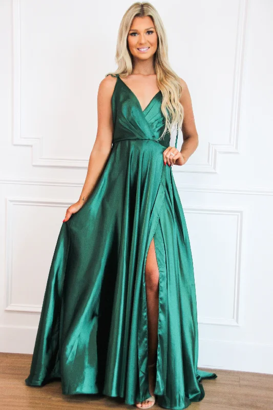 Lace - Embellished Women Dress for an Elegant and Sophisticated AppearanceBorn to Love You Satin Slit Formal Dress: Emerald