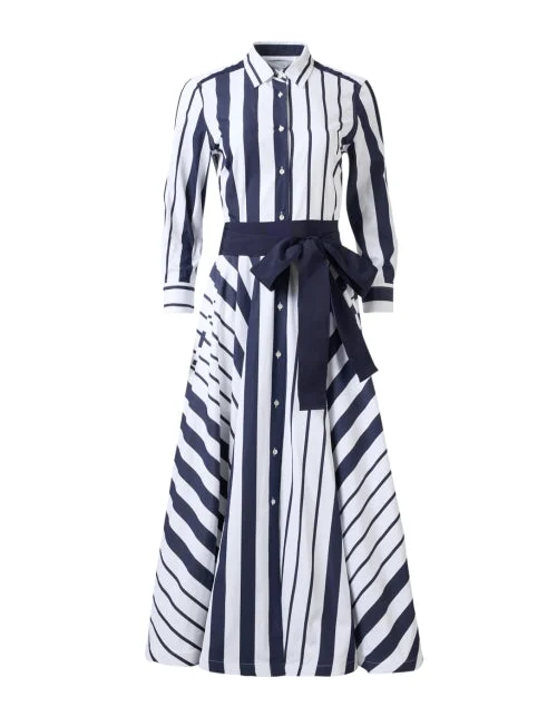 Pleated Women Dress with a Timeless and Elegant TextureCaleigh Navy Striped Shirt Dress