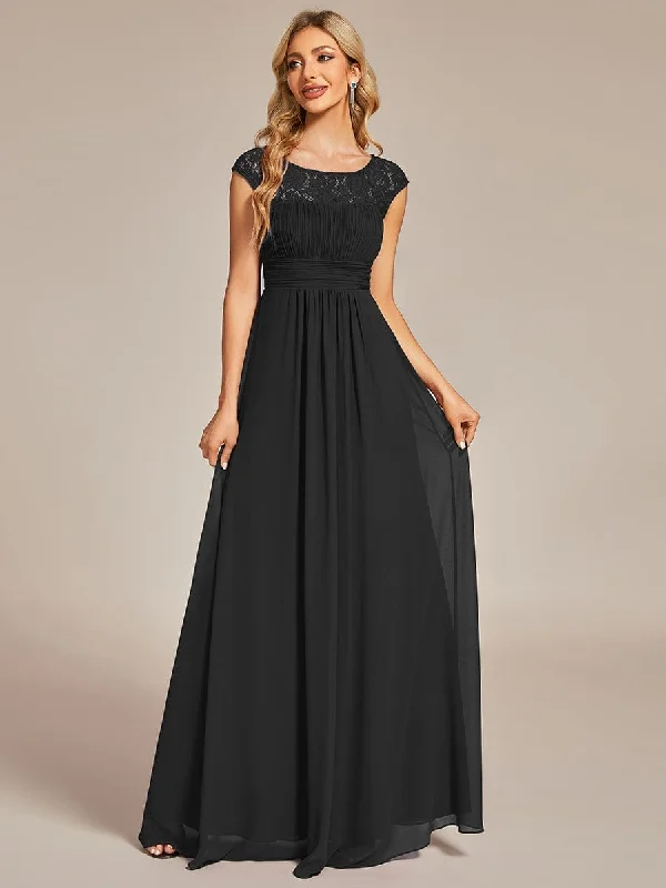 Mermaid - Style Women Dress with a Fitted Silhouette for Special OccasionsElegant Chiffon Maxi Formal Evening Dress with Lace Cap Sleeve