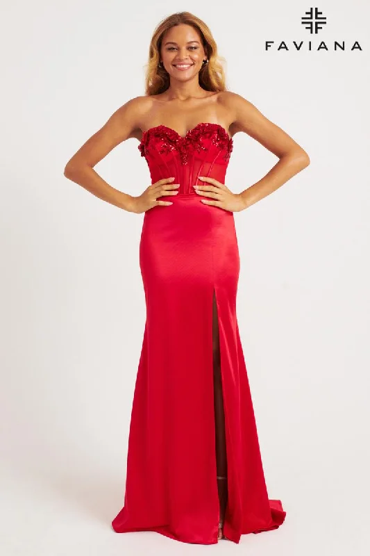 Strapless Women Dress with a Built - in Bra for Comfort and SupportFaviana Strapless Satin Corset Prom Dress 11248