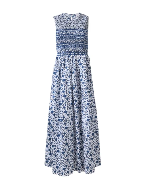 Halter Neck Women Dress to Show Off the Shoulders and NecklineGoia Navy and White Floral Smocked Dress