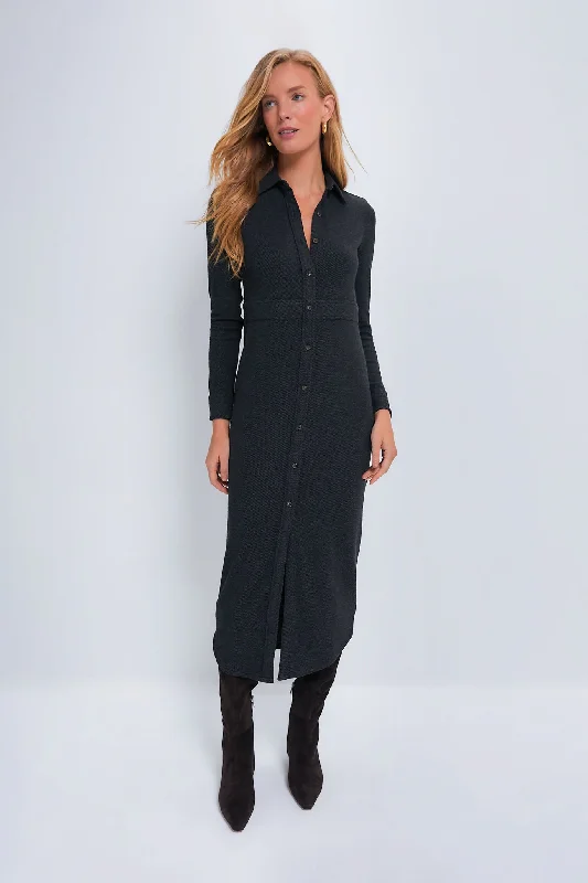 Wrap - Style Women Dress with Adjustable Fit for All Body TypesHeathered Black Twill Legend Sweater Maxi Dress