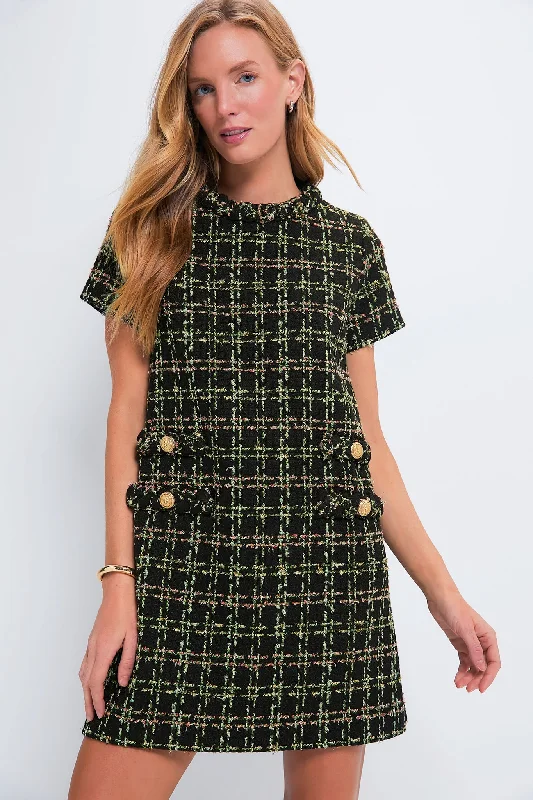 Pleated Women Dress with a Timeless and Elegant TextureHolly Tinsel Tweed Short Sleeve Jackie Dress