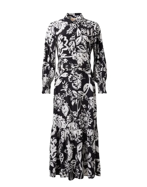 Printed Abstract Women Dress for a Modern and Artistic AppealIndiana Black and White Floral Shirt Dress