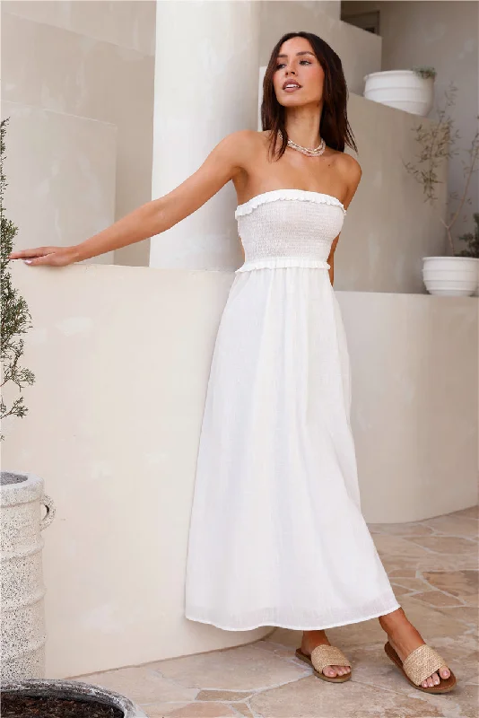 Ruffled Women Dress with Multiple Layers for a Playful and Girly StyleIsland Time Strapless Maxi Dress White