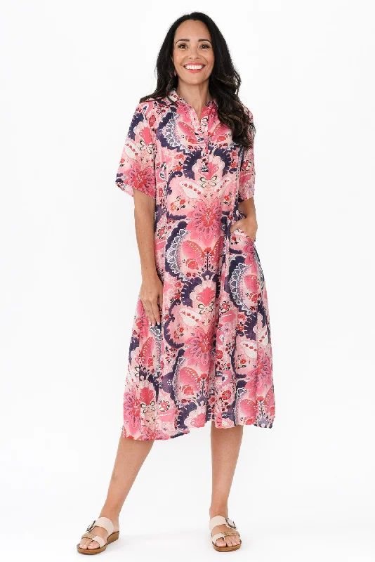 Sleeveless Women Dress in Bright Colors for Summer PartiesJaime Pink Paisley Midi Dress