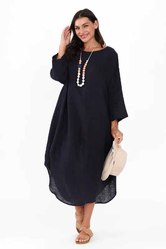 Lace - Embellished Women Dress for an Elegant and Sophisticated AppearanceKana Navy Linen Dress