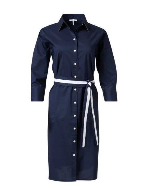 Shift Women Dress with a Simple and Classic Design for Everyday WearKathleen Navy Stretch Cotton Shirt Dress