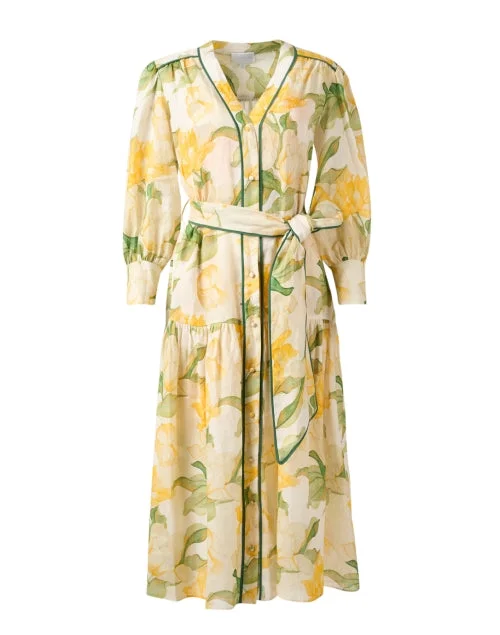 Empire Waist Women Dress to Accentuate the Bust and Conceal the WaistLayla Yellow Print Linen Dress