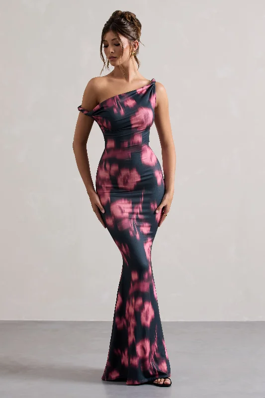 Ball Gown Women Dress with a Full Skirt for a Princess - like LookLita | Pink Abstract Print Twisted Asymmetric Maxi Dress