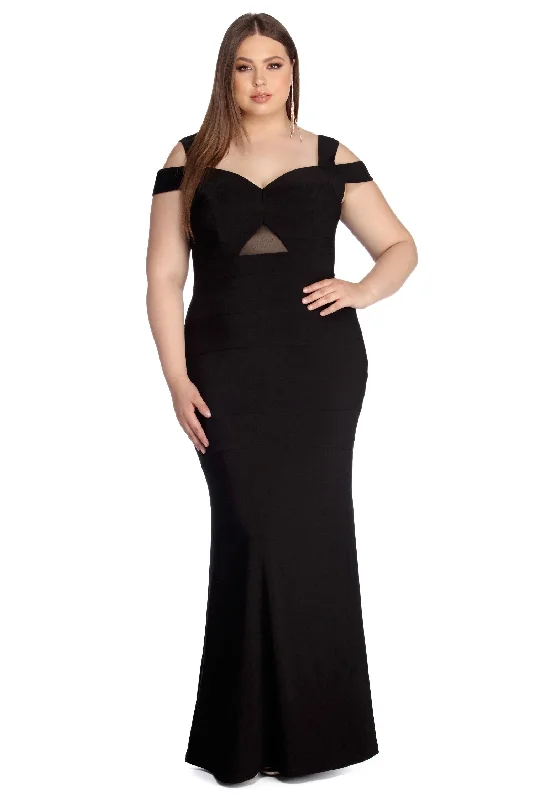 Little Black Women Dress with Sequins for a Glamorous Night OutPlus Kathy Formal Off The Shoulder Bandage Dress