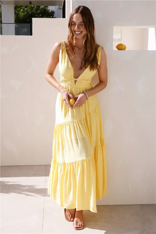 Ruffled Women Dress with Multiple Layers for a Playful and Girly StylePure Delights Maxi Dress Yellow