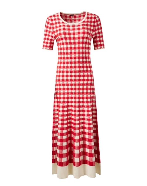 Maxi Women Dress with Floral Print for a Bohemian VibeRed Gingham Jacquard Dress