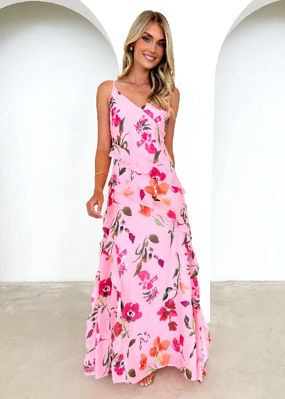 Sheath Women Dress with a Tailored Fit for a Professional LookStassa Ruffle Maxi Dress - Pink Azalea