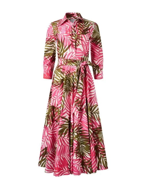 Ruffled Women Dress with Multiple Layers for a Playful and Girly StyleTaban Pink Fern Print Cotton Dress