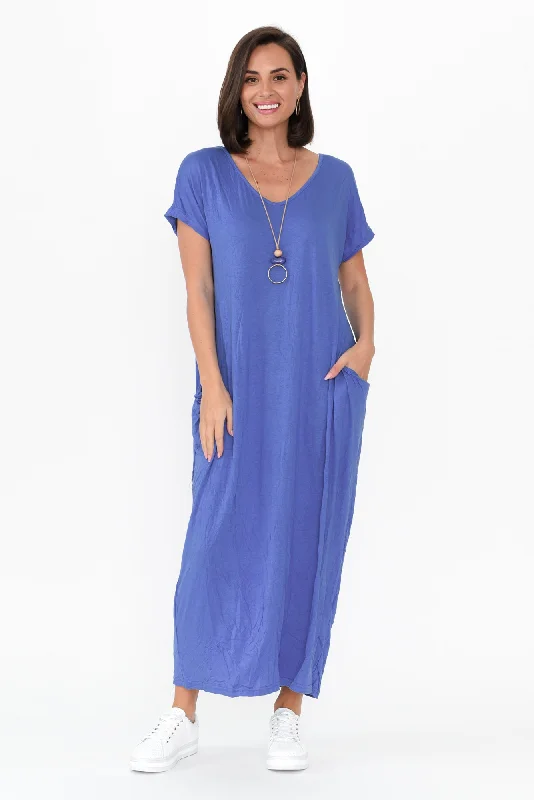 Strapless Women Dress with a Built - in Bra for Comfort and SupportTravel Cobalt Crinkle Cotton Maxi Dress