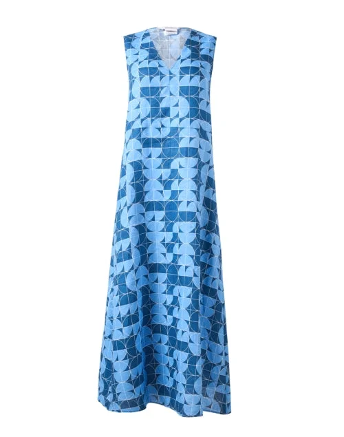 Shift Women Dress with a Simple and Classic Design for Everyday WearUrlo Blue Geometric Print Linen Dress