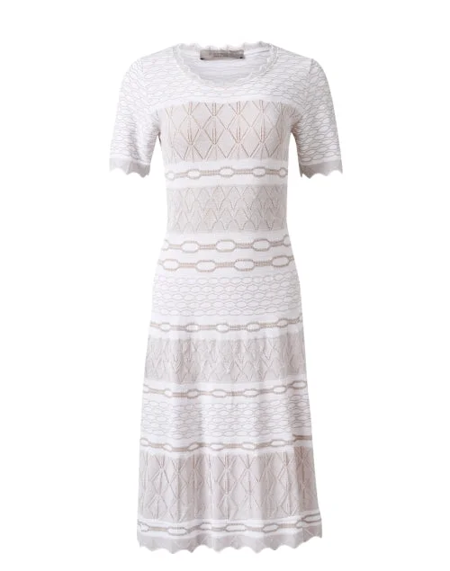 Wrap - Style Women Dress with Adjustable Fit for All Body TypesWhite Jacquard Knit Dress