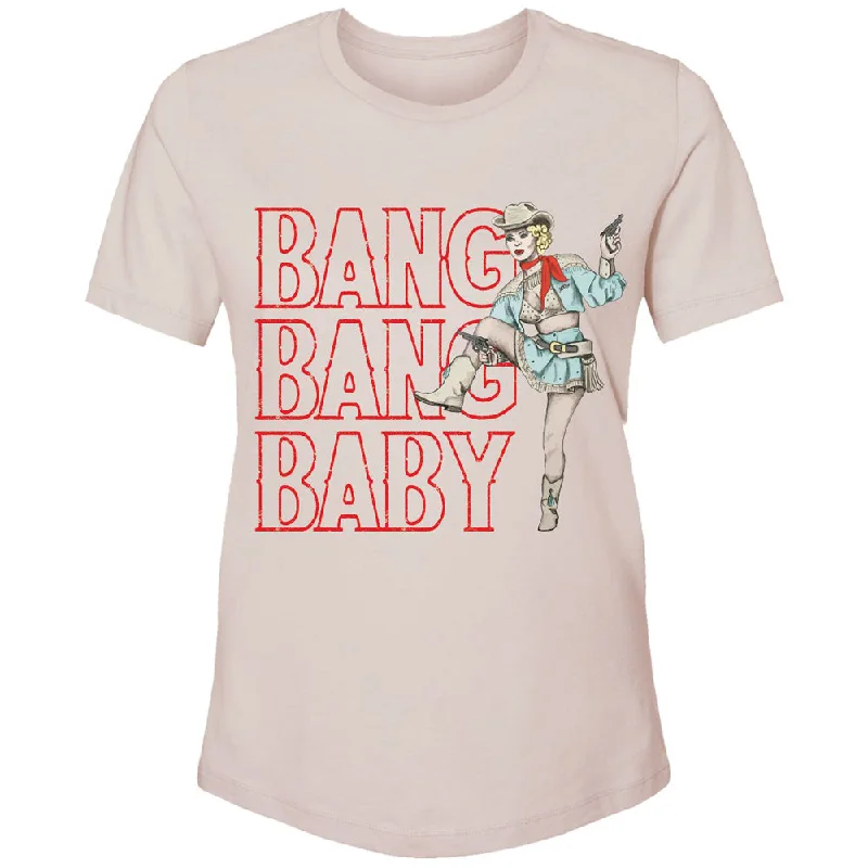 Ringer T Shirt Women with Retro - Inspired Stripes"Bang Bang Baby" Light Pink w/Pink Logo T-shirt