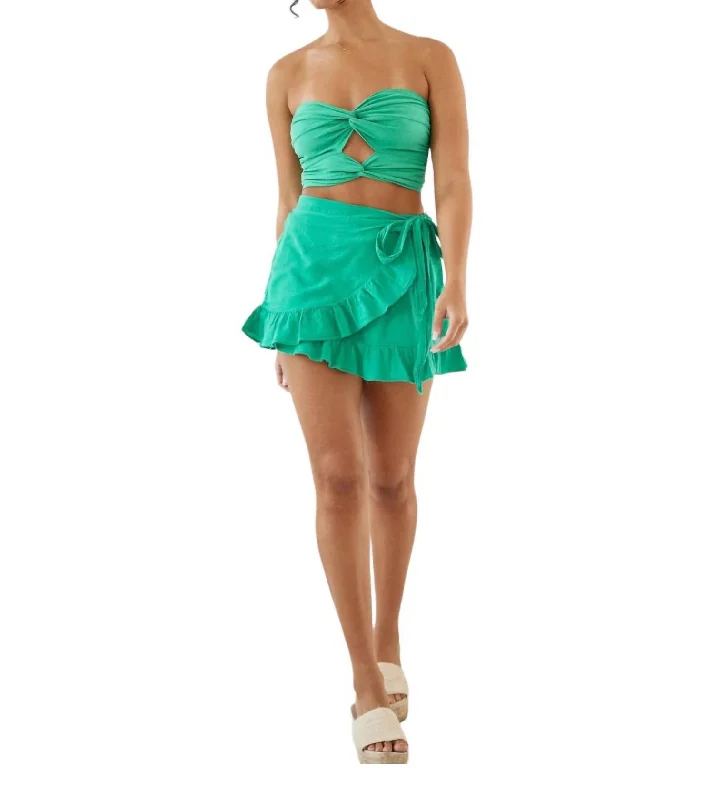 Printed Floral Women Shorts for a Summer - Ready StyleBiance Ruffle Wrap Skort In Emerald