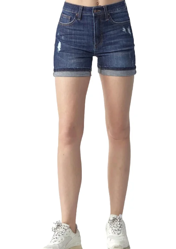 Solid Color Women Shorts in Bright Hues for a Bold StatementCuffed Mid-Rise Short - Plus In Dark Wash