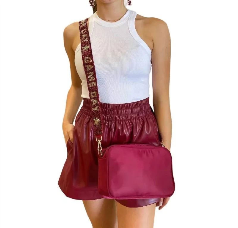 Embroidered Women Shorts with Intricate DesignsFaux Leather Shorts In Maroon