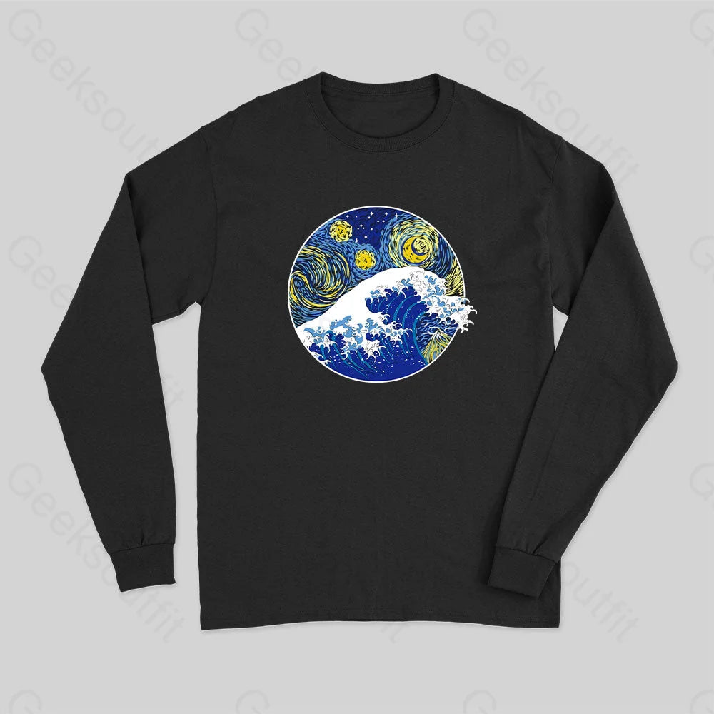 Ringer T Shirt Women with Retro - Inspired StripesGreat Starry Wave Off Kanagawa Long Sleeve T-Shirt