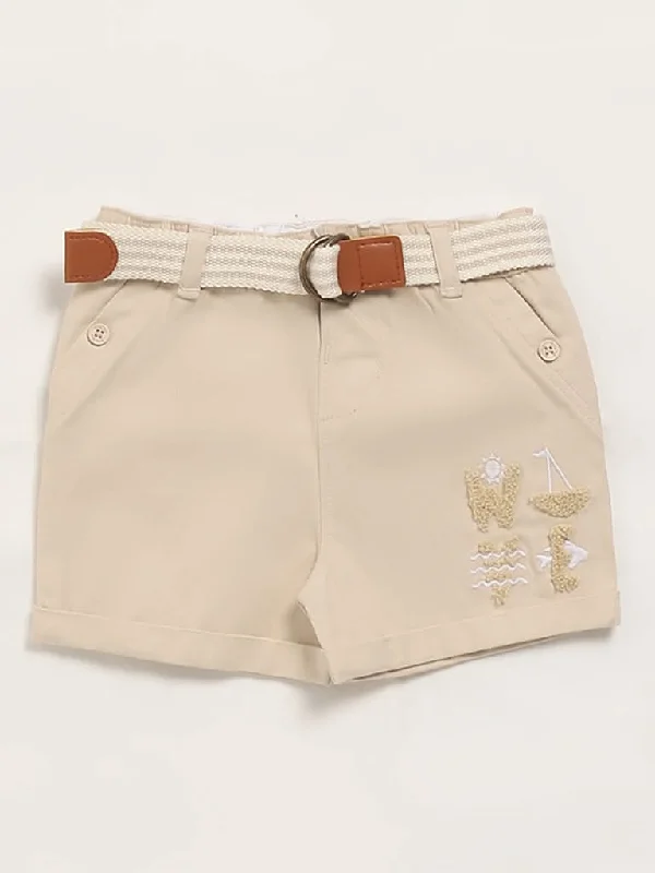 Solid Color Women Shorts in Bright Hues for a Bold StatementHOP Baby Beige Shorts with Belt