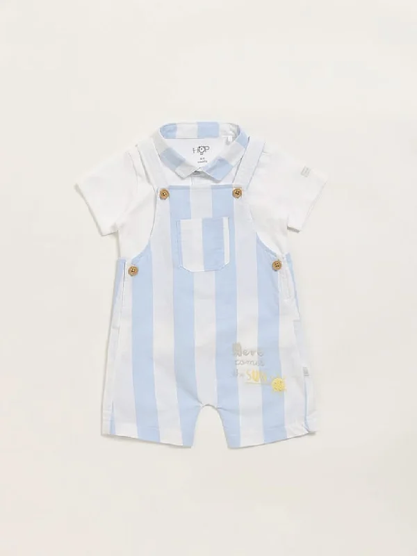 Jeanette Women Shorts with a Soft and Comfortable FeelHOP Baby Blue Shirt & Dungaree Set