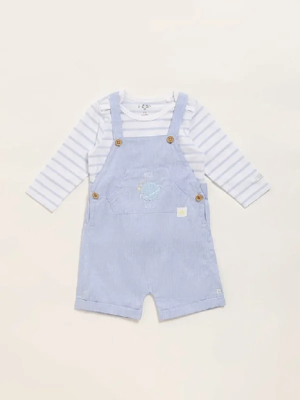 Plus Size Women Shorts with a Comfortable and Stylish FitHOP Baby Blue Striped T-Shirt & Dungaree Set