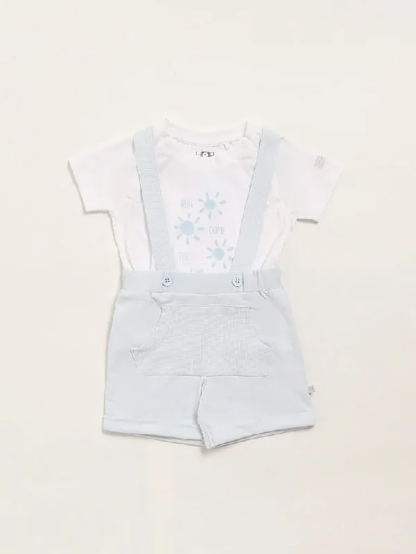 Stretchable Women Shorts for Maximum MobilityHOP Baby Blue T-Shirt & Dungaree Set