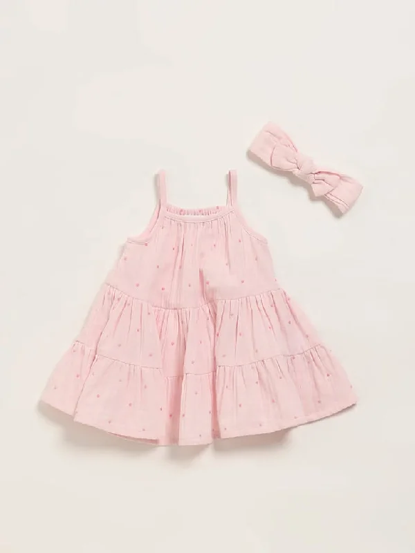 Belted Women Shorts to Enhance the WaistlineHOP Baby Blush Pink Flared Dress with Headband