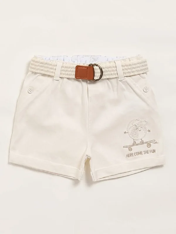 Cuffed Women Shorts for a Laid - Back and Trendy LookHOP Baby Cream Shorts with Belt