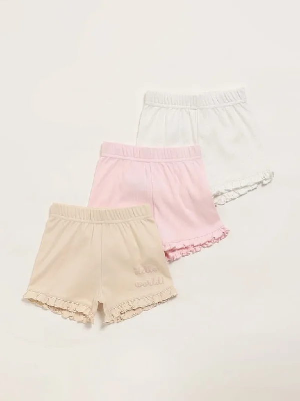 Stretchable Women Shorts for Maximum MobilityHOP Baby Off-White Shorts - Pack of 3