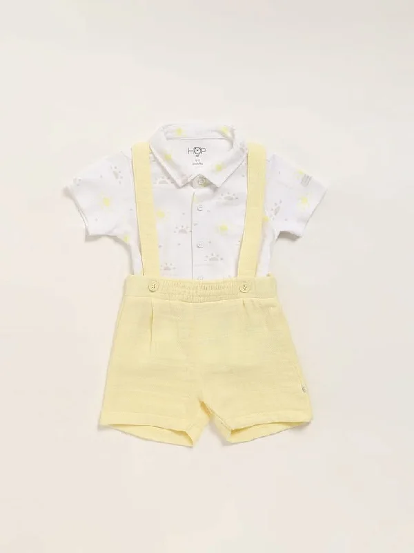 Leather Look Women Shorts for an Edgy and Chic StyleHOP Baby Printed White Shirt & Dungaree Set