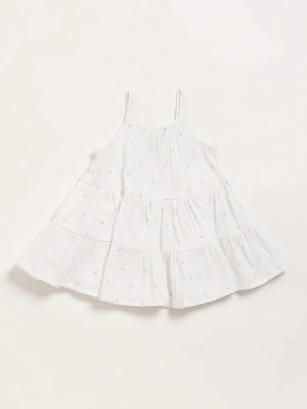 Twill Women Shorts with a Smooth Texture and DurabilityHOP Baby White Flared Dress