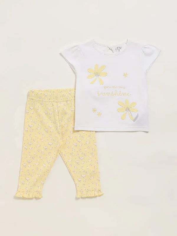 Embroidered Women Shorts with Intricate DesignsHOP Baby White T-Shirt & Pants Set