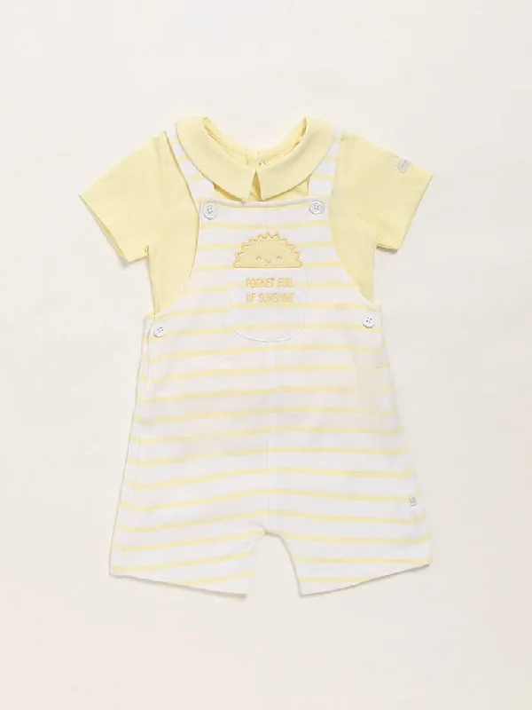 Elastic Waist Women Shorts for Easy Wear and ComfortHOP Baby Yellow T-Shirt & Dungaree Set