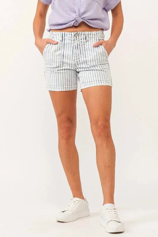 Cuffed Women Shorts for a Laid - Back and Trendy LookJulian High Rise Shorts In Railroad Stripe