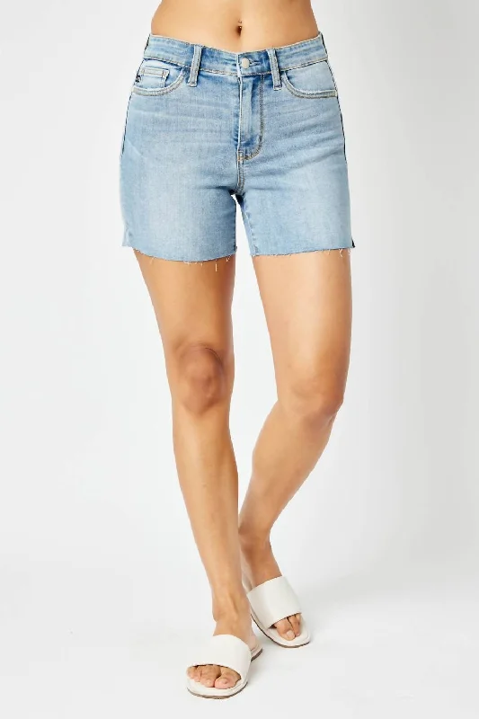 Cargo Women Shorts with Multiple Pockets for FunctionalityMid Rise Cuff Off Shorts In Blue