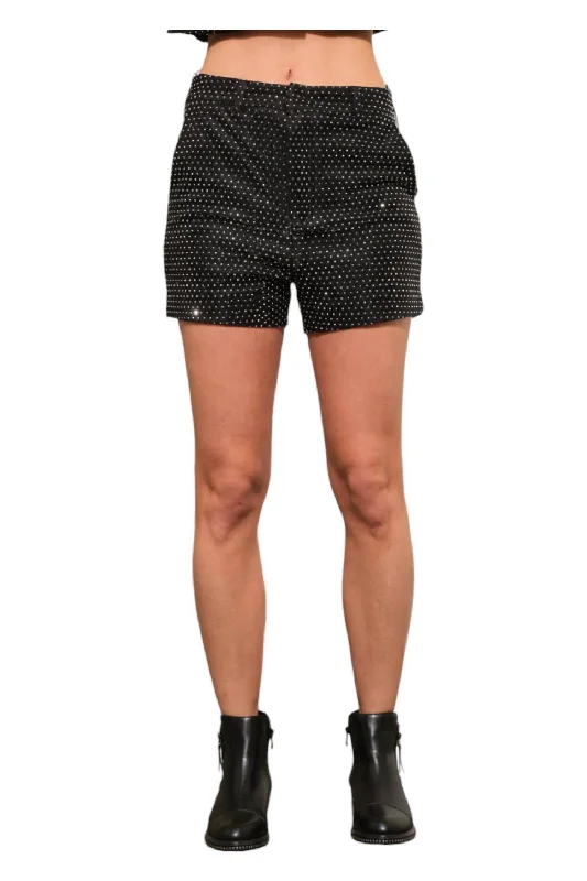 Embroidered Women Shorts with Intricate DesignsRhinestone Studded Shorts In Black